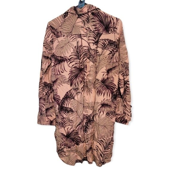 Maaji Pink Palm Leaf Button Down Long Sleeve Tunic Blouse Size Small - Picture 2 of 7